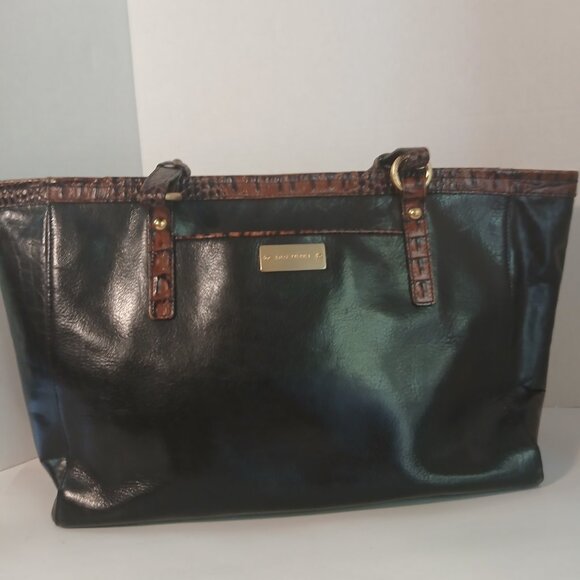 Brahmin Handbag, Black leather with brown trim - Picture 2 of 11